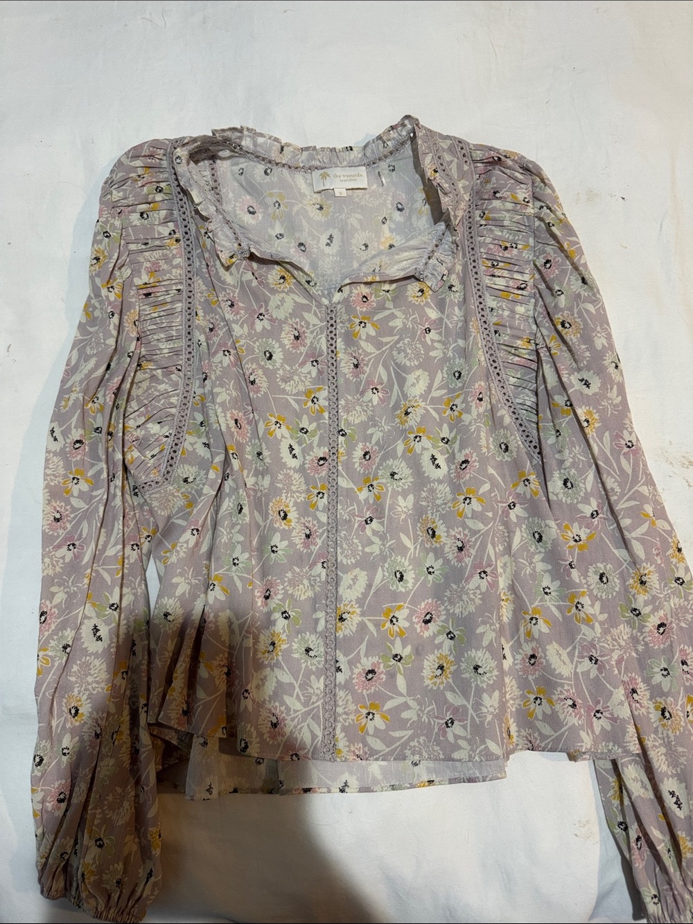 The west side by sami sloane Floral Lace-Trim Long Sleeve Blouse - Lavender